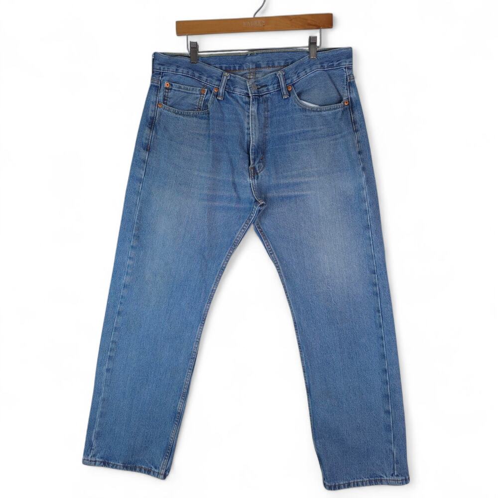 Levis Jeans Mens 36x30 Blue 505 Regular Fit Straight Leg Distressed Denim‎ 2017